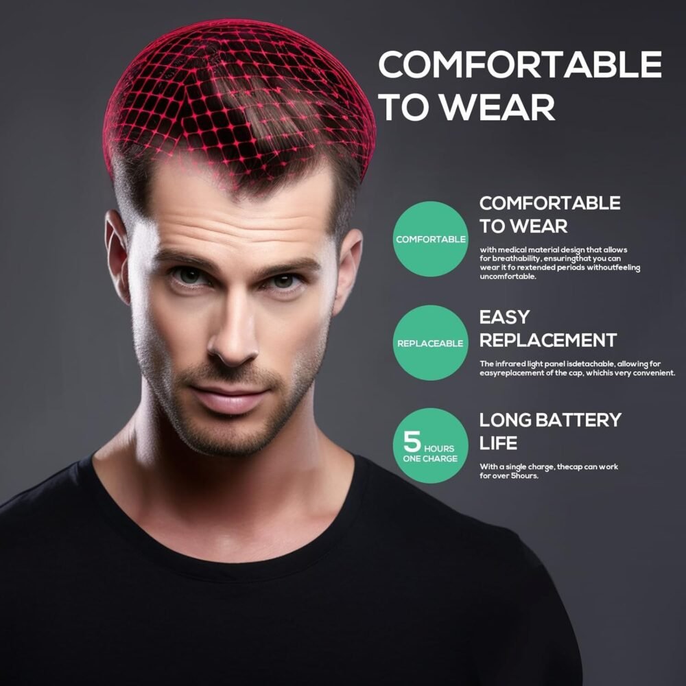 غطاء نمو الشعر بالليزر، قبعة العلاج بالليزر لإعادة نمو الشعر، جهاز علاج الشعر بالليزر، نظام نمو الشعر باستخدام العلاج بالضوء الأحمر لعلاج تساقط الشعر للرجال والنساء - الصورة 4