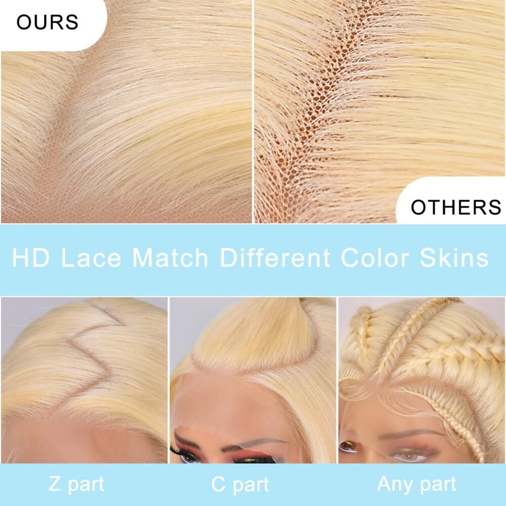 ⁦باروكة شعر بشري 613 بغطاء أمامي 13x6 HD، 32 بوصة، تموجات جسم، كثافة 250%، شعر أشقر، بدون غراء، مع عقد مبيضة مسبقًا⁩ - الصورة ⁦2⁩