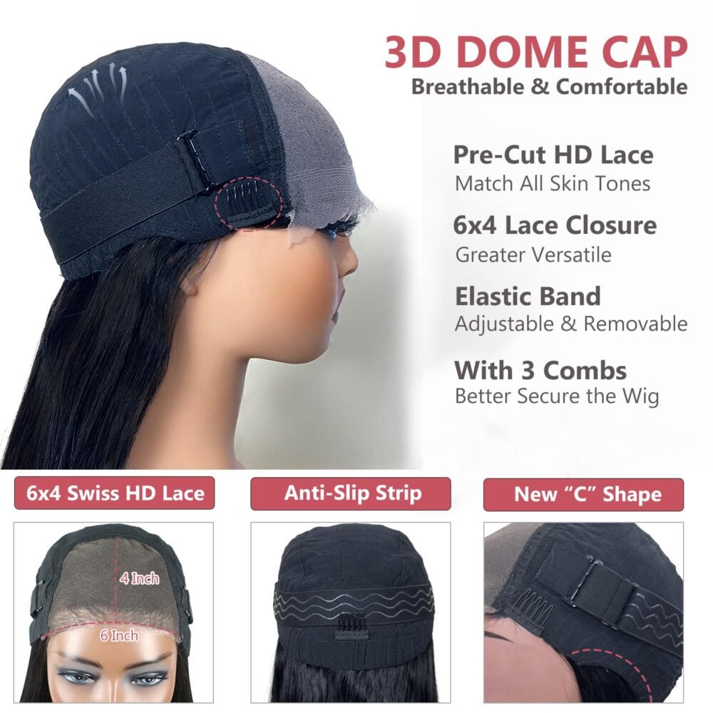 باروكة شعر طبيعي مستعار بتقنية Glueless من CUTE BEIN – تصميم مستقيم، 26 بوصة، كثافة 250%، بخط شعر طبيعي مع خصل Baby Hair - الصورة 5