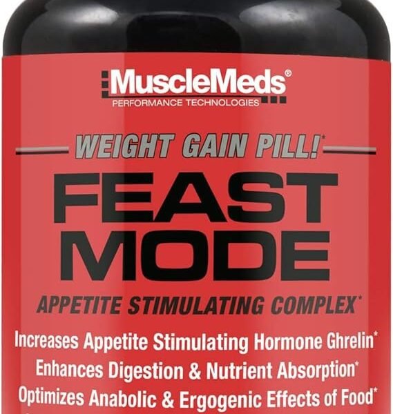 MuscleMeds Feast Mode | مكمل لتحفيز الشهية وزيادة الوزن مع إنزيمات هضمية – آمن وفعال | 90 كبسولة غير منكهة