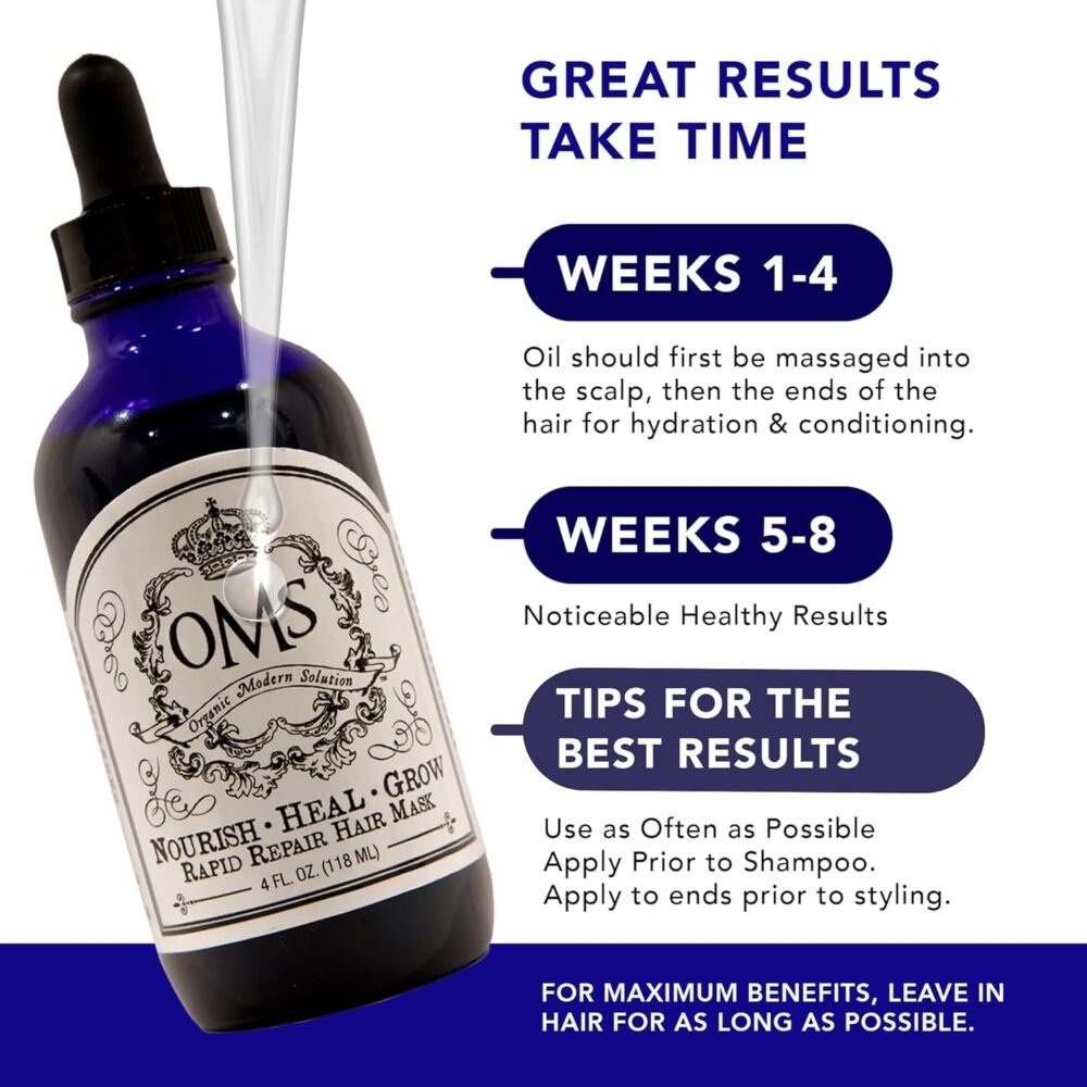 زيت نمو الشعر الطبيعي من OMS مع زيت الروزماري وزيت الخروع وزيت الباتانا العضوي - علاج هندوسي لإعادة نمو الشعر لفقدان الشعر أو الشعر التالف والمجعد - صنع في الولايات المتحدة الأمريكية، 4 أوقية - الصورة 4