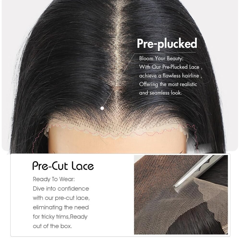 ⁦باروكة شعر بشري مستقيم 9×6 بدون غراء، كثافة 250%، غلق HD 24 بوصة، جاهزة للارتداء، شعر بشري للنساء السود، برازيلي⁩ - الصورة ⁦3⁩