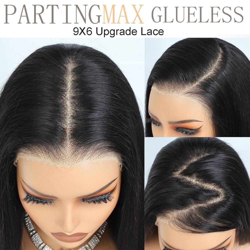 ⁦باروكة شعر بشري مستقيم 9×6 بدون غراء، كثافة 250%، غلق HD 24 بوصة، جاهزة للارتداء، شعر بشري للنساء السود، برازيلي⁩ - الصورة ⁦4⁩