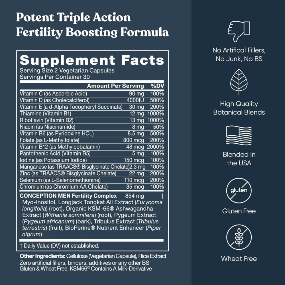 Eu Natural Conception for Him | مكمل خصوبة للرجال + Conception for Her | مكمل خصوبة للنساء – مجموعة دعم الخصوبة للرجال والنساء – 60 كبسولة للرجال و 75 حبة علكة للنساء - الصورة 5