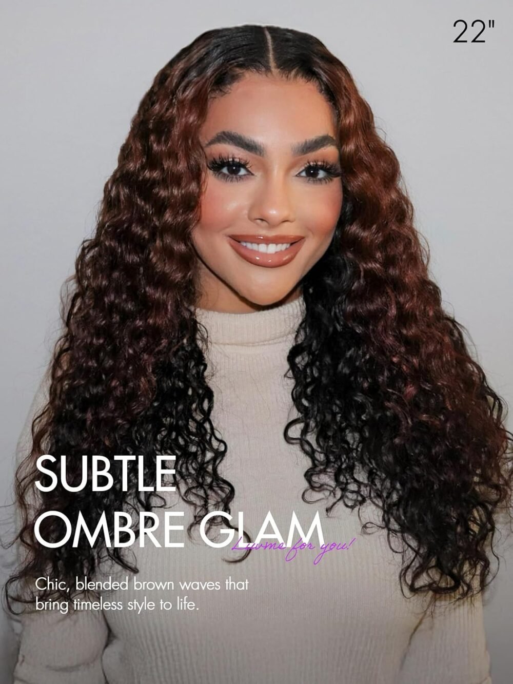 باروكة شعر بشري 22 بوصة مختلط بني وأسود، 5x5، بدون غراء، تجعيد مائي، كثافة 180%، شعر بشري فاخر - الصورة 2