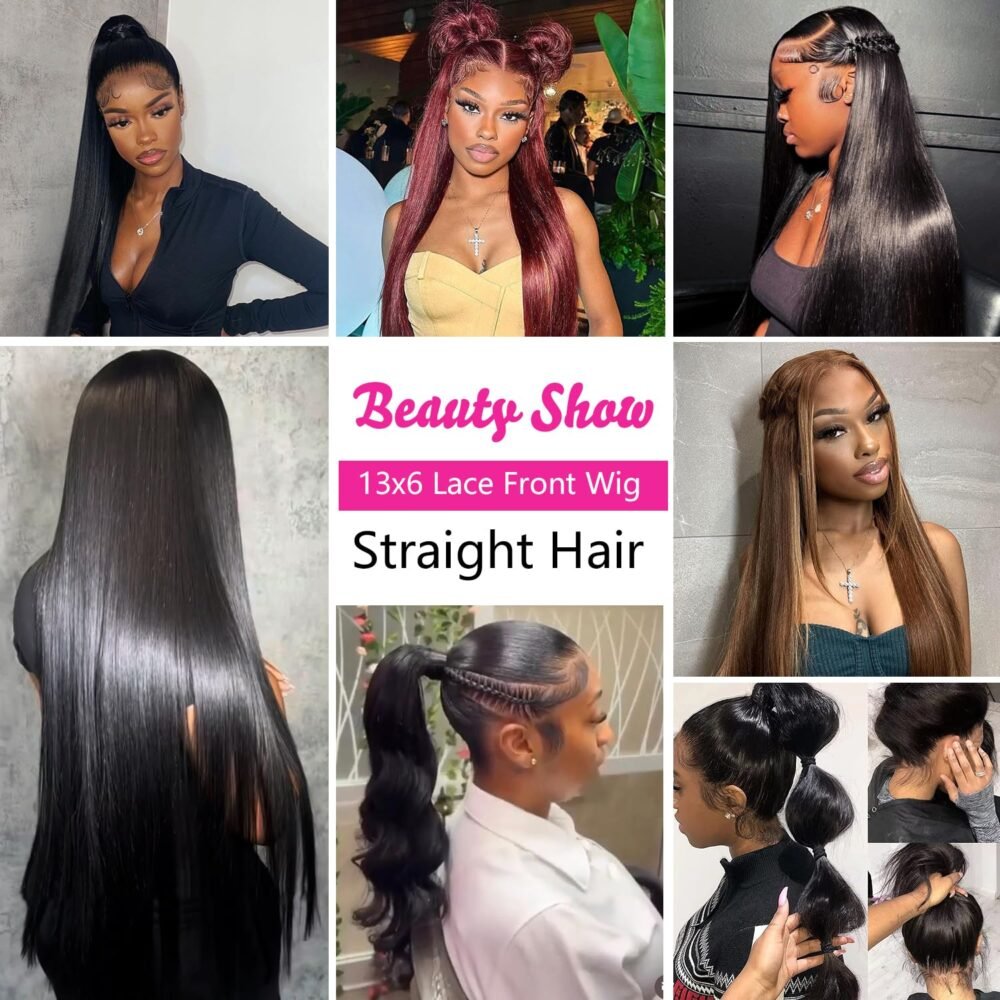 ⁦باروكة شعر طبيعي 30 إنش - 13x6 لاسي فرونتال بكثافة 250%، لون #1 جت بلاك، غلويليس مع شريط شفاف وشعر مع البيبي هير للنساء⁩ - الصورة ⁦6⁩