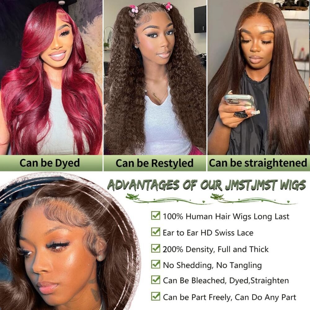 باروكة دانتيل 30 بوصة بني شوكولاتة من شعر طبيعي، 13x6 دانتيل HD مع موجة جسم وكثافة 200%، باروكة لون بني للنساء - الصورة 5