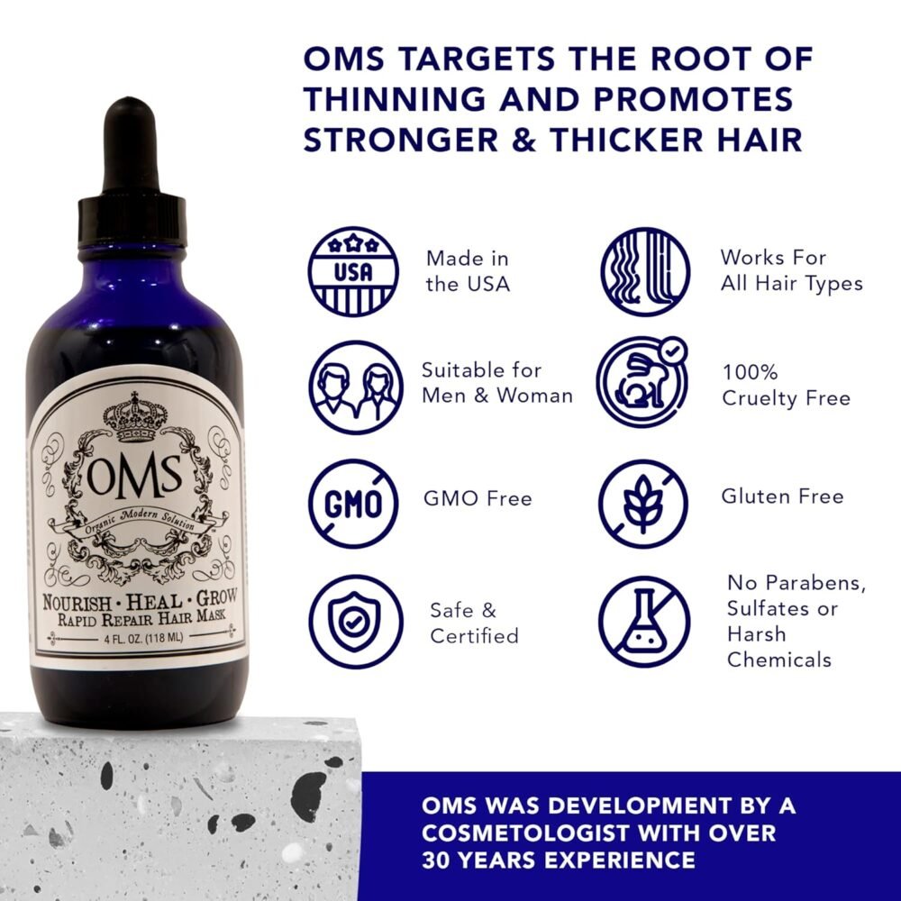 زيت نمو الشعر الطبيعي من OMS مع زيت الروزماري وزيت الخروع وزيت الباتانا العضوي - علاج هندوسي لإعادة نمو الشعر لفقدان الشعر أو الشعر التالف والمجعد - صنع في الولايات المتحدة الأمريكية، 4 أوقية - الصورة 2