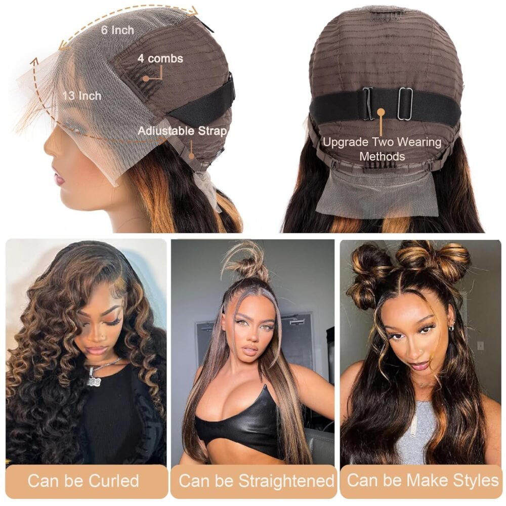 باروكة Ombre 30 بوصة من الشعر البشري - دانتيلا 13x6، لون 1B/30، مع تسريحة Body Wave وكثافة 200% - باروكة أمبر بني مع دانتيلا HD، بدون غراء - الصورة 4