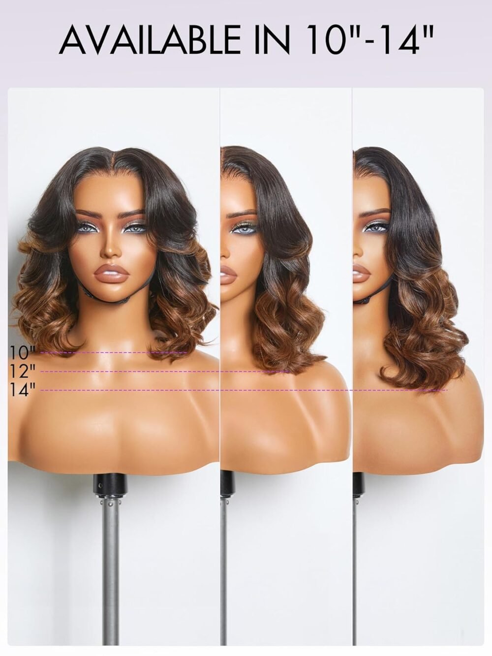 باروكة شعر بشري لوف مي 5X5 مع تسريحات مزيج بني هايلايت وموجات الجسم الحرة، بوب قصير 12 بوصة، بدون غراء، مع لاصق مقدمة جاهز، تم تصفيفها مسبقاً للنساء - الصورة 6