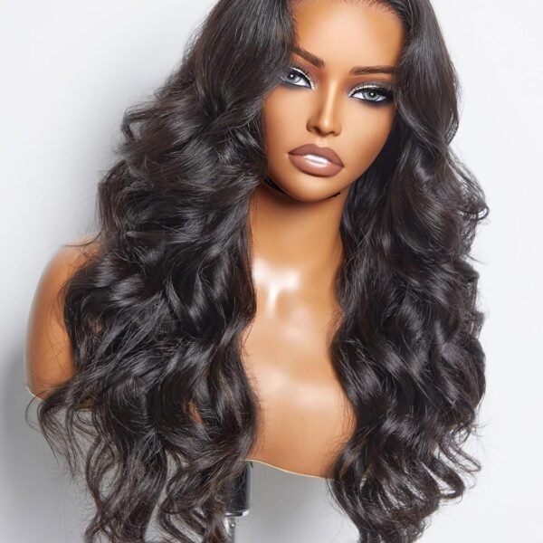 باروكة شعر بشري LUVME 5x5 تموجات جسم فضفاضة، بدون غراء، رباط أمامي مشذّب مسبقًا، باروكة شعر أسود طويل للنساء (22 بوصة)