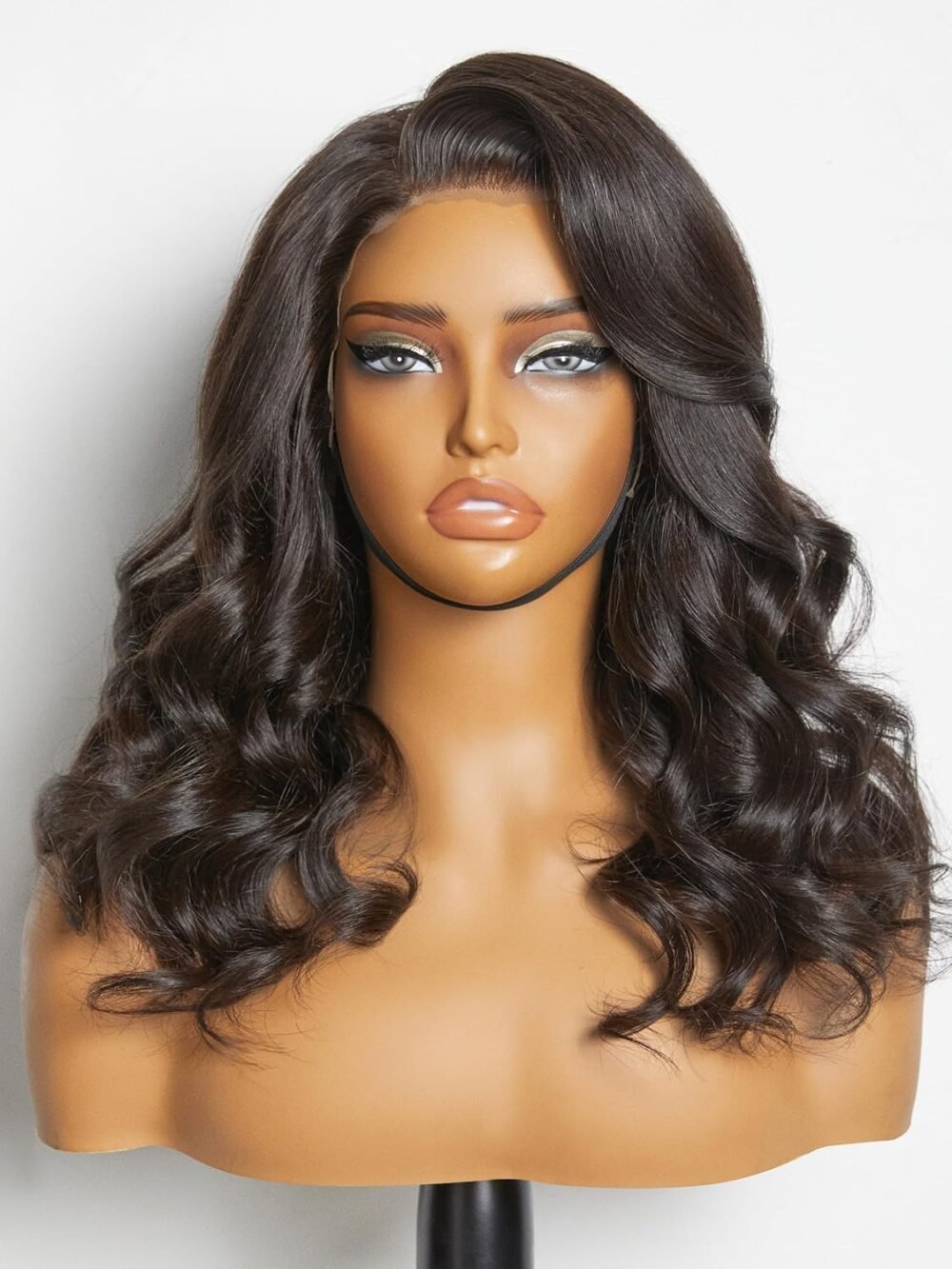 باروكة لوفمي 13x6 لايس فرونت، شعر بشري، 16 إنش، بدون غراء، تم تمشيطها مسبقًا، تم قصها مسبقًا، لون أسود طبيعي، تموجات جسم، باروكة لايس فرونت بشعر بشري