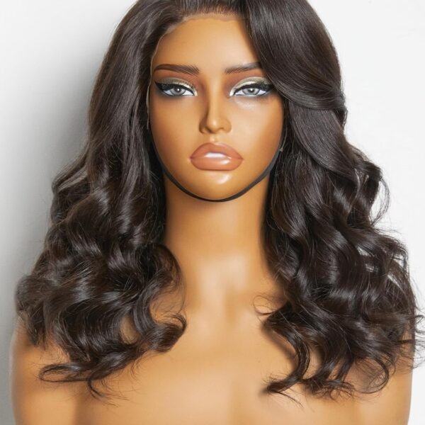 باروكة لوفمي 13x6 لايس فرونت، شعر بشري، 16 إنش، بدون غراء، تم تمشيطها مسبقًا، تم قصها مسبقًا، لون أسود طبيعي، تموجات جسم، باروكة لايس فرونت بشعر بشري
