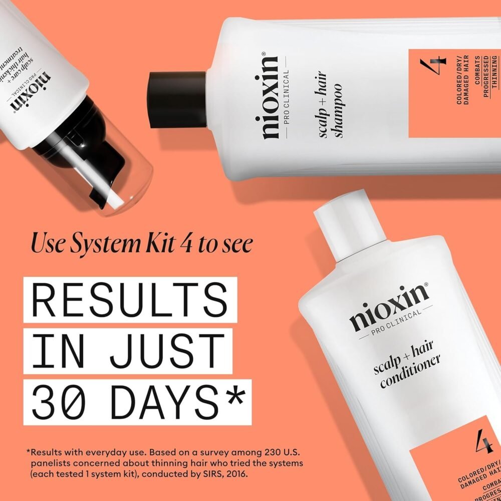 شامبو وبلسم نيوكسين نظام 4 للشعر المصبوغ أو التالف مع تساقط الشعر المتقدم - يحتوي على النياسيناميد والبيوتين - مع مضخات - الصورة 4