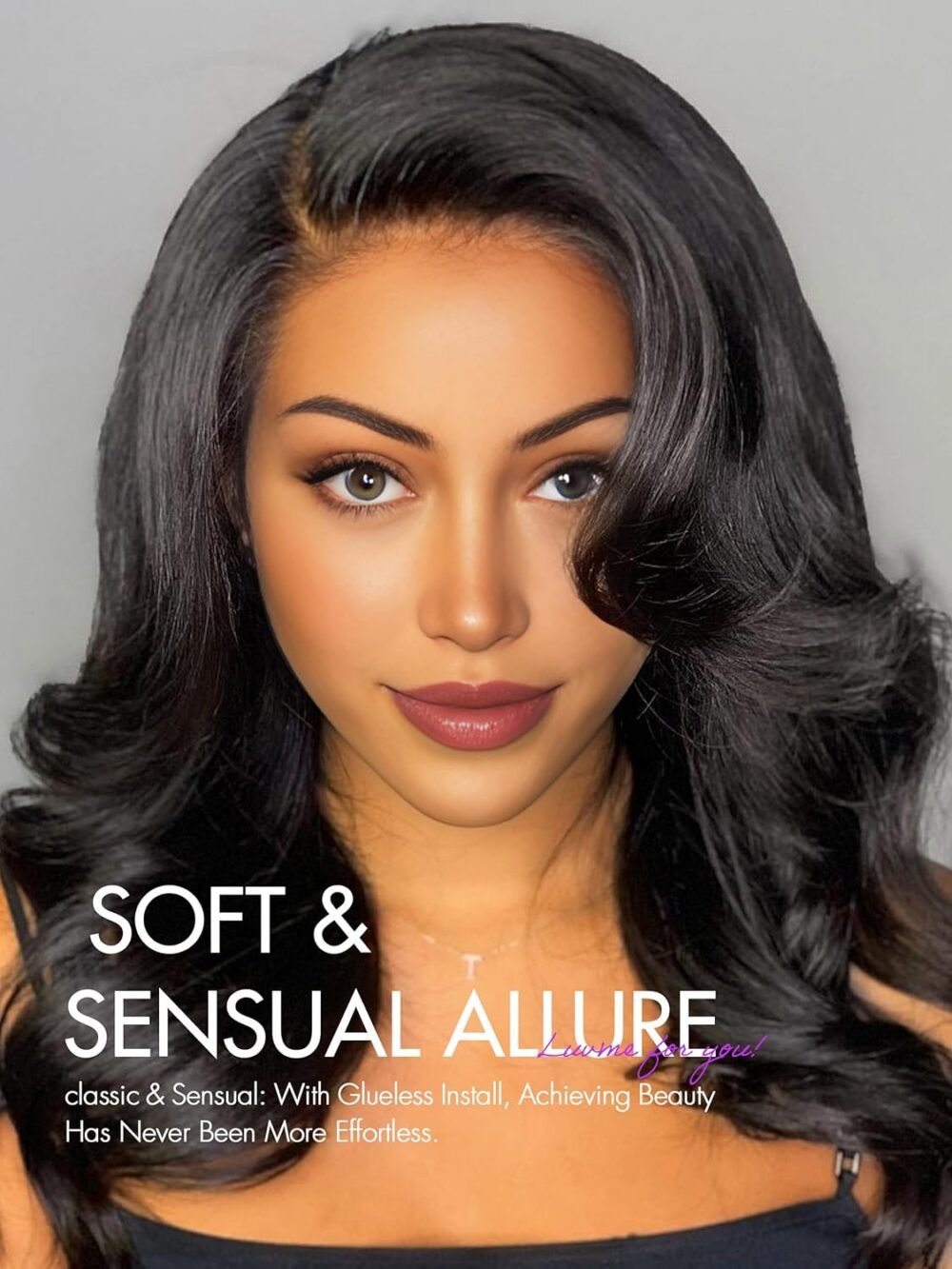 باروكة LUVME HAIR 14 بوصة تموجات لوسي واسعة - رباط أمامي، شعر بشري، تقسيم وسط، أسود طبيعي - الصورة 2