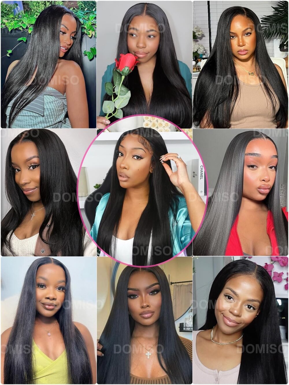 ⁦باروكة شعر طبيعي Domiso 26 بوصة - بدون غراء، رباط HD 8x5، مشذبة مسبقًا، شعر مستقيم حرير، كثافة 180%، لون أسود طبيعي⁩ - الصورة ⁦3⁩