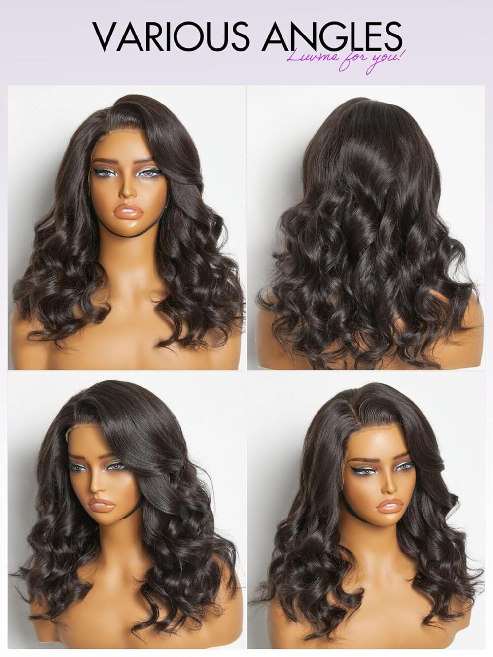 باروكة لوفمي 13x6 لايس فرونت، شعر بشري، 16 إنش، بدون غراء، تم تمشيطها مسبقًا، تم قصها مسبقًا، لون أسود طبيعي، تموجات جسم، باروكة لايس فرونت بشعر بشري - الصورة 5