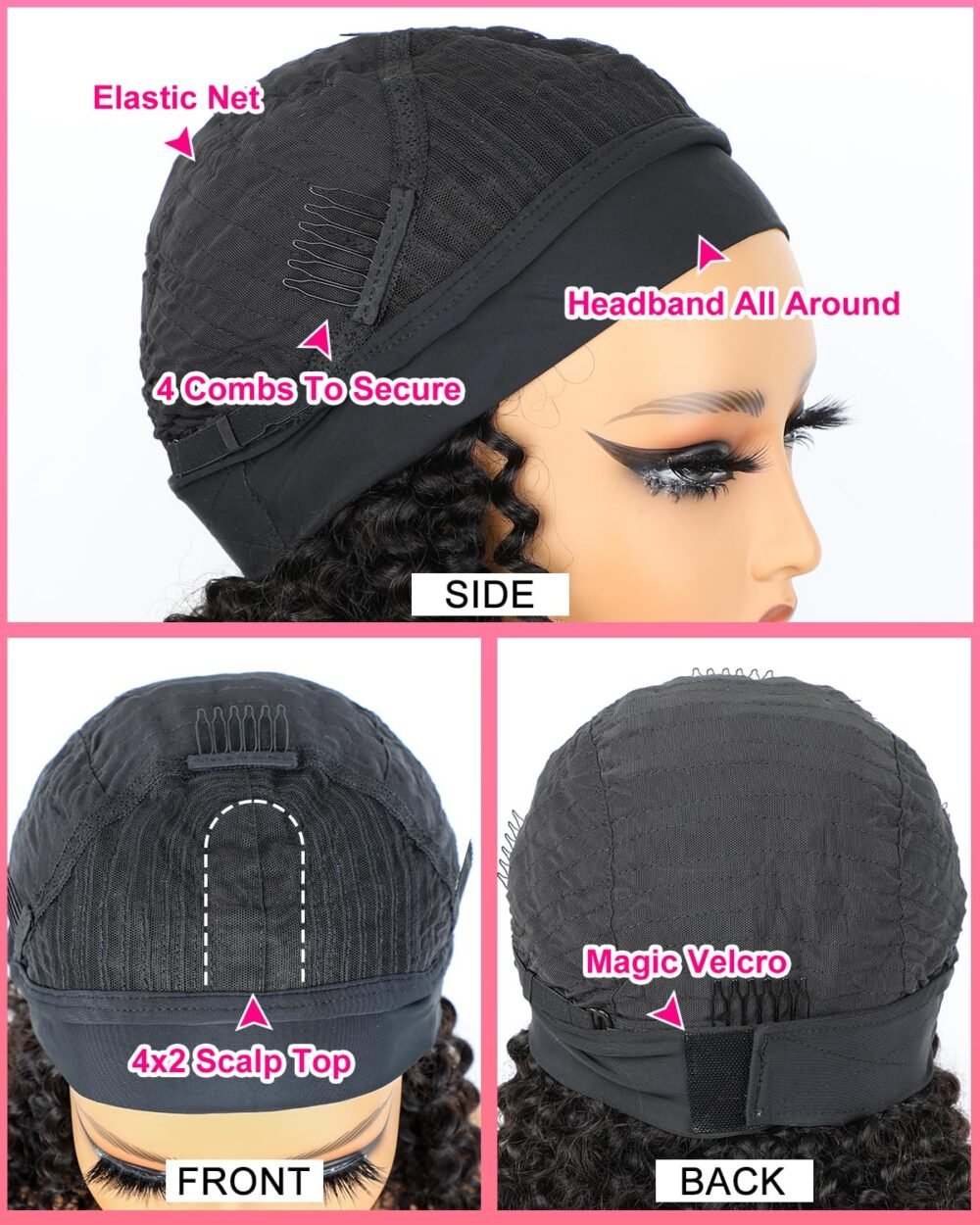 ⁦باروكة Vshow كيرلي كينيكي مع رباط رأس - شعر بشري 100%، 24 بوصة، كثافة 180%، شعر برازيلية طبيعي، بدون غراء⁩ - الصورة ⁦4⁩