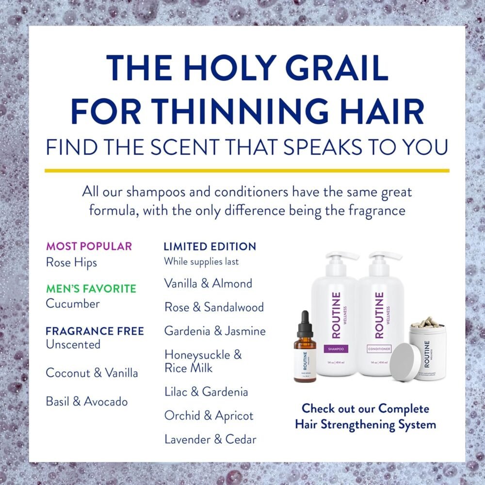 مجموعة شامبو وبلسم روتين ويلنيس لمكافحة تساقط الشعر - تحتوي على البيوتين وحاجز DHT للرجال والنساء - شامبو آمن للون الشعر - يساعد على نمو صحي - برائحة الأوركيد والمشمش، 14 أونصة (حزمة من 2) - الصورة 6