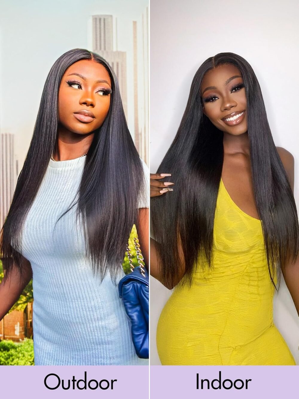 باروكة مستقيمة 5x5 دانتيل أمامي من شعر طبيعي بدون غراء - لون أسود طويل - الصورة 5