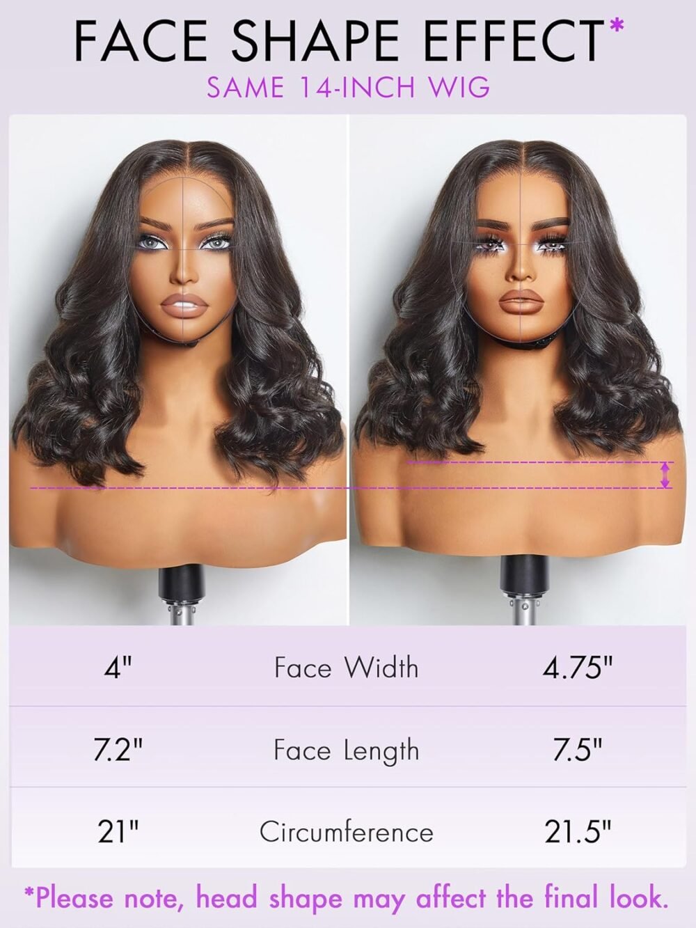 باروكة LUVME HAIR 14 بوصة تموجات لوسي واسعة - رباط أمامي، شعر بشري، تقسيم وسط، أسود طبيعي - الصورة 4