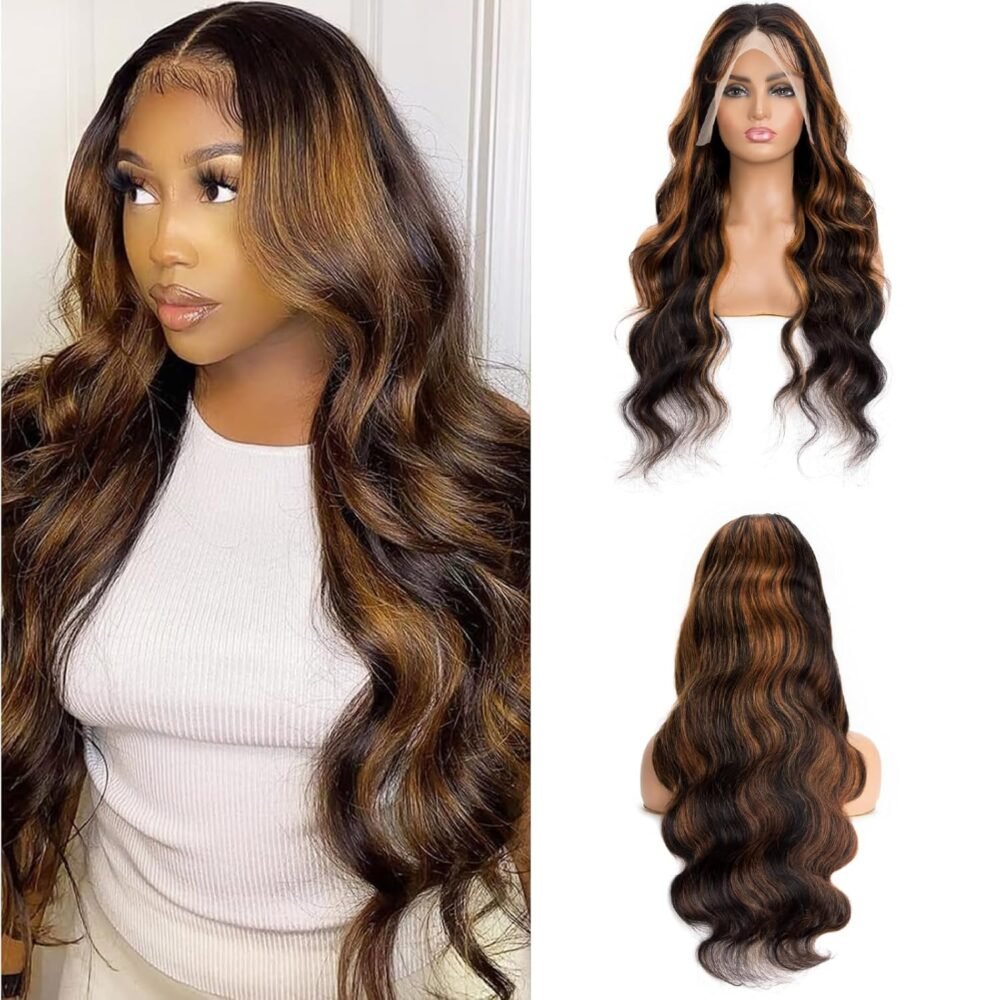 باروكة Ombre 30 بوصة من الشعر البشري - دانتيلا 13x6، لون 1B/30، مع تسريحة Body Wave وكثافة 200% - باروكة أمبر بني مع دانتيلا HD، بدون غراء - الصورة 2