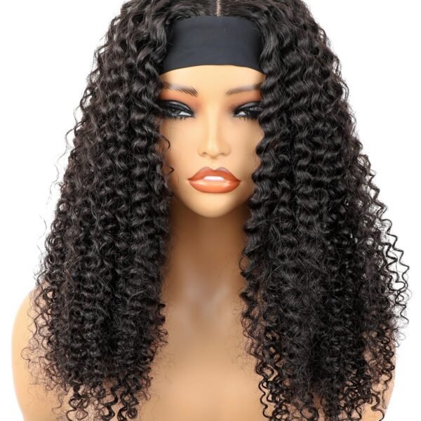 باروكة Vshow كيرلي كينيكي مع رباط رأس - شعر بشري 100%، 24 بوصة، كثافة 180%، شعر برازيلية طبيعي، بدون غراء