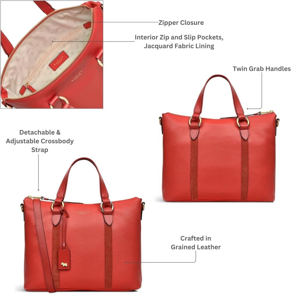 حقيبة ساتشيل جلدية للنساء من "رادلي لندن" ويستبورن - حقيبة كروس بودي متوسطة الحجم مع سحاب - الصورة 3