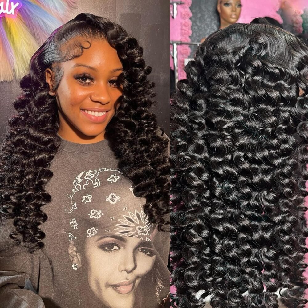 باروكة شعر بشري 32 بوصة تموجات عميقة فضفاضة بدون غراء، 5x5 غطاء إغلاق، شعر بشري - الصورة 2
