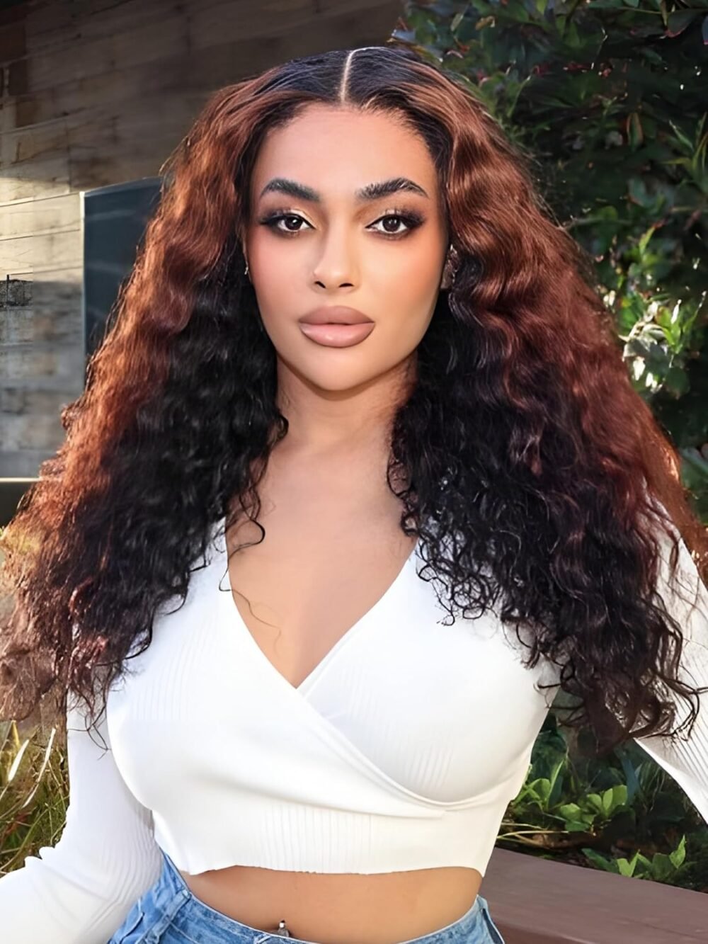 باروكة شعر بشري 22 بوصة مختلط بني وأسود، 5x5، بدون غراء، تجعيد مائي، كثافة 180%، شعر بشري فاخر