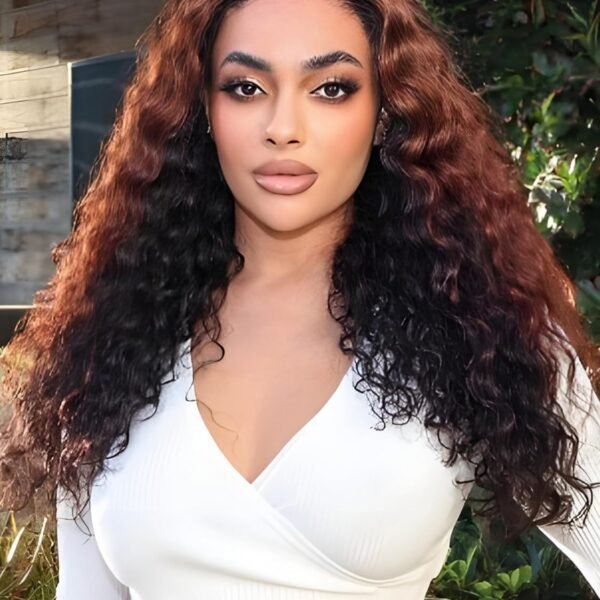 باروكة شعر بشري 22 بوصة مختلط بني وأسود، 5x5، بدون غراء، تجعيد مائي، كثافة 180%، شعر بشري فاخر