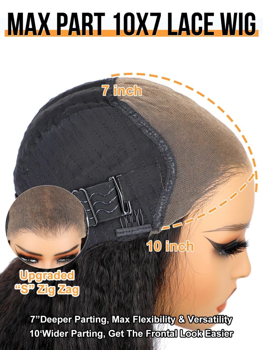 باروكة دانتيل 22 بوصة من شعر طبيعي كيني مستقيم 10x7 دانتيل، مع تقليم مسبق، جاهزة للاستخدام بدون غراء - الصورة 5