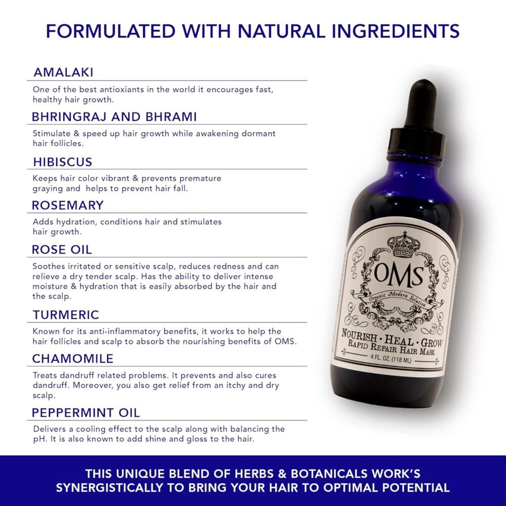 زيت نمو الشعر الطبيعي من OMS مع زيت الروزماري وزيت الخروع وزيت الباتانا العضوي - علاج هندوسي لإعادة نمو الشعر لفقدان الشعر أو الشعر التالف والمجعد - صنع في الولايات المتحدة الأمريكية، 4 أوقية - الصورة 5