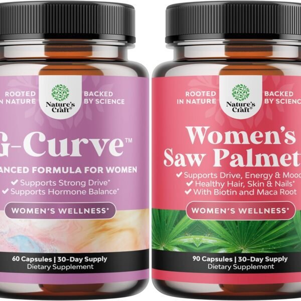 حزمة G-Curve لدعم تكبير الثدي والمؤخرة + مكمل ساو بالميتو القوي للنساء - مانع DHT + فيتامينات لتكثيف الشعر وعلاج تساقط الشعر