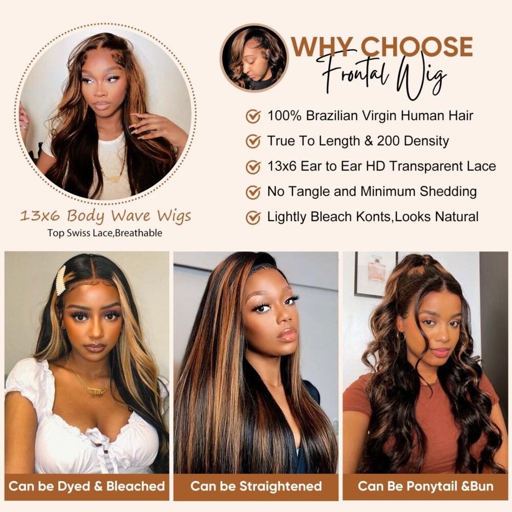 باروكة 30 بوصة دانتيل أمامي 13x6 من شعر طبيعي مع هايلايت بويفيه جسم - باروكة بشرية بدون غراء مع أومبري فانيلا وبلوند بالياج لشعر طبيعي - الصورة 5