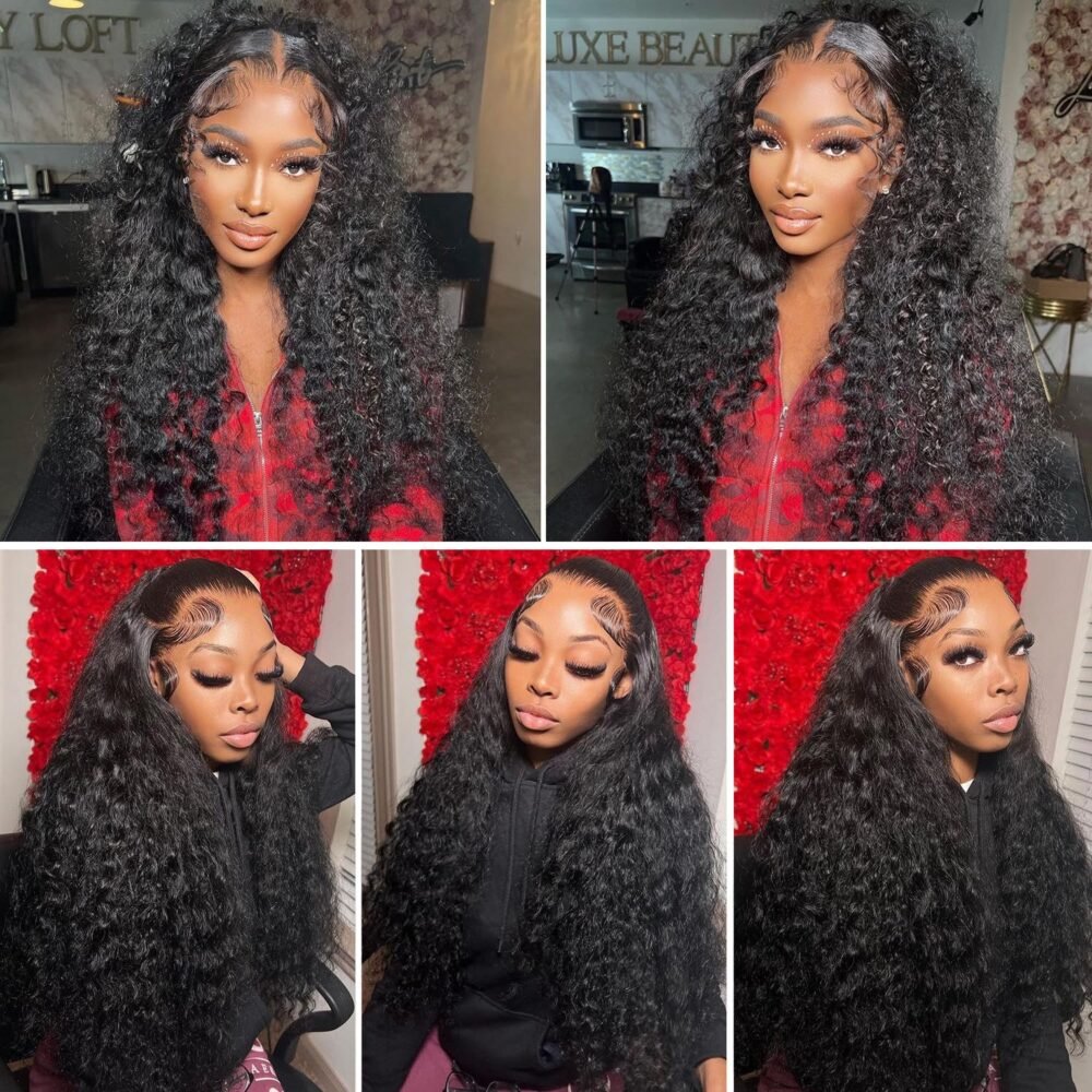 ⁦باروكة شعر طبيعي بتموجات عميقة 13x6 - رباط أمامي HD شفاف، بدون غراء، مشذبة مسبقًا، كثافة 180%، لون طبيعي، 32 بوصة⁩ - الصورة ⁦6⁩