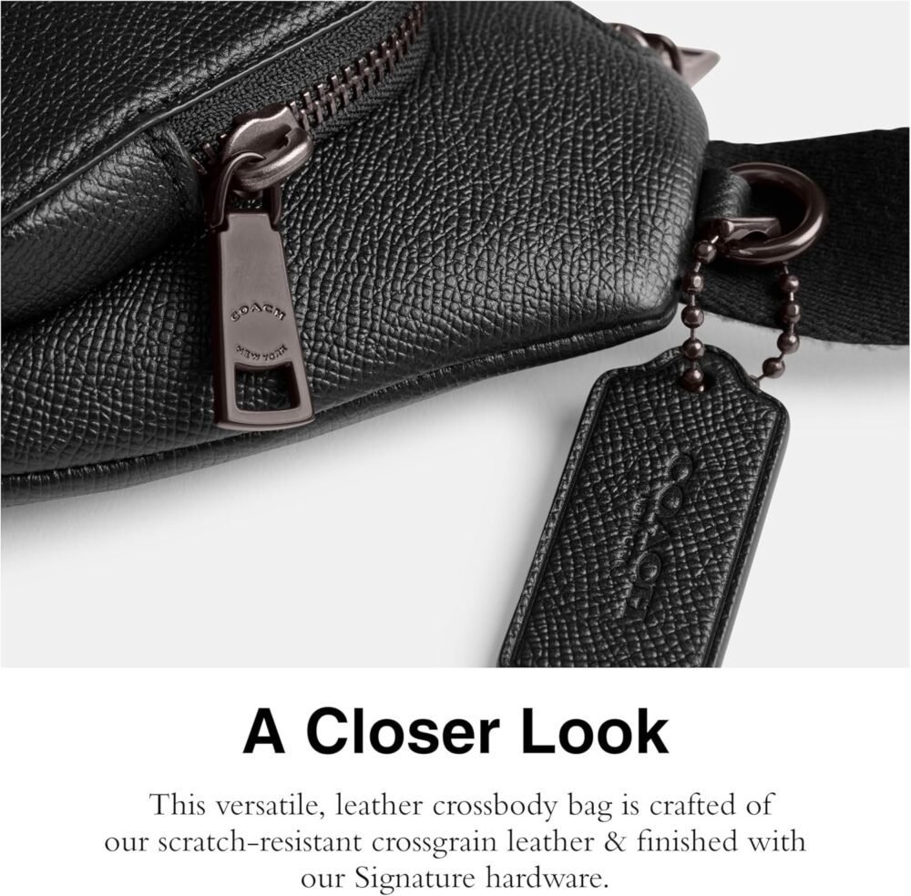 حقيبة "كوتش" حزام كروس جراين جلدية باللون الأسود - الصورة 4