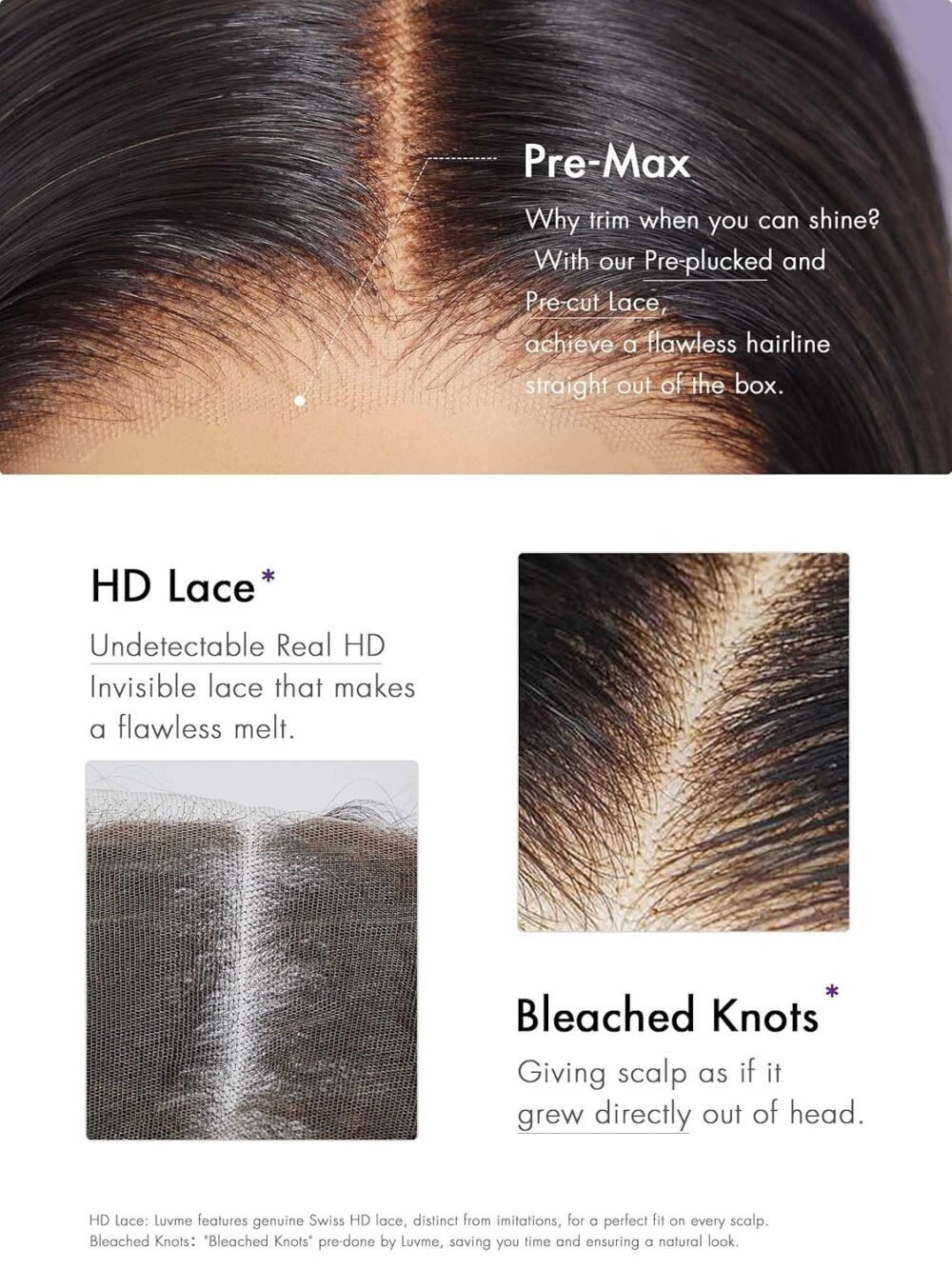 ⁦باروكة شعر بشري LUVME 18 بوصة، شعر مستقيم، غطاء أمامي HD، بدون غراء، مع عقد مبيضة مسبقًا⁩ - الصورة ⁦4⁩