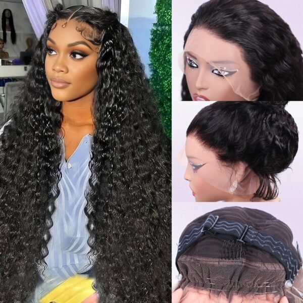 باروكة 360 خفية مع حزام، شعر بشري، بدون غراء، أمواج مائية، باروكة كاملة من الدانتيل مع سحب للتعديل، حواف طبيعية، للشعر البشري، 26 بوصة – مثالية للنساء.