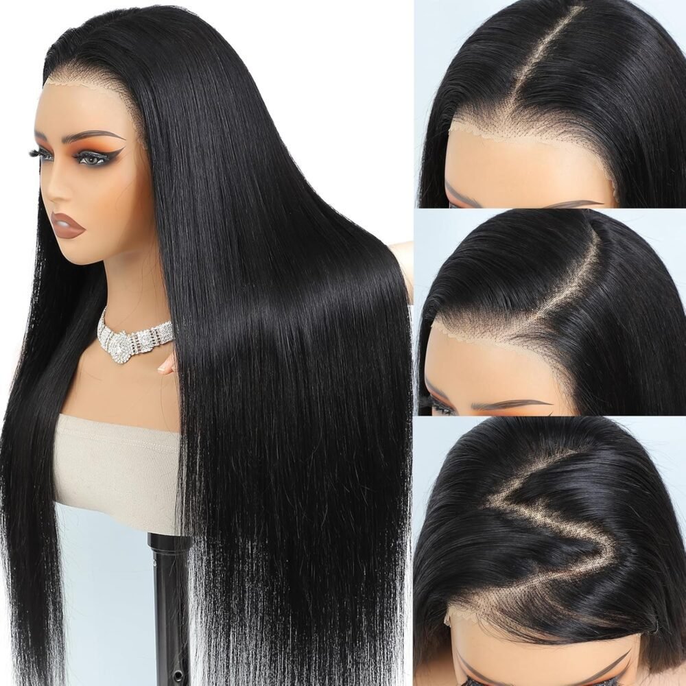 ⁦باروكة شعر بشري مستقيم 9×6 بدون غراء، كثافة 250%، غلق HD 24 بوصة، جاهزة للارتداء، شعر بشري للنساء السود، برازيلي⁩ - الصورة ⁦2⁩