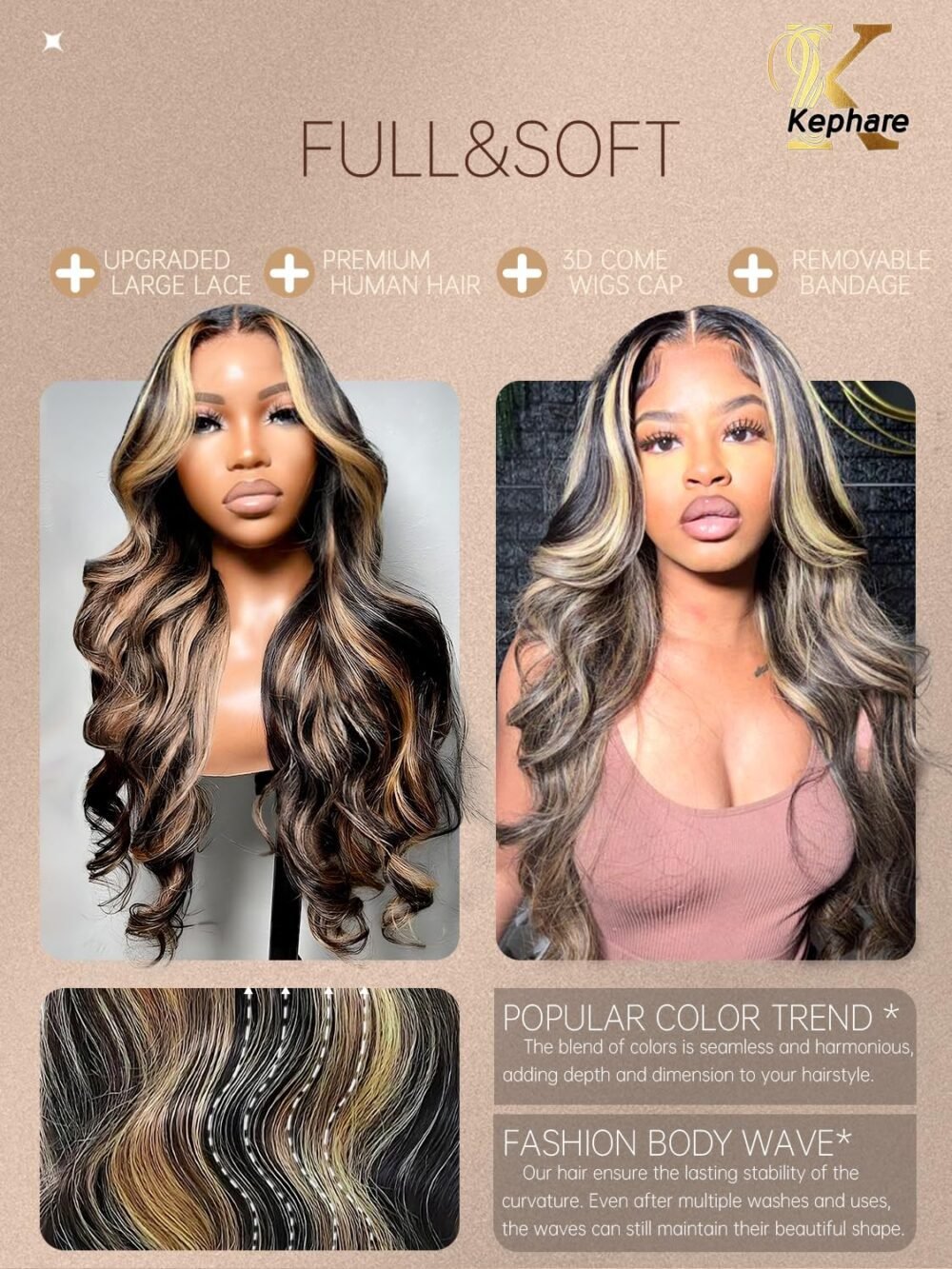 باروكة 30 بوصة هايلايت بالايج بشعر بشري 1B/27، دانتيل أمامي 13x4 HD، تموج الجسم، أومبري، مع شعر طفل، كثافة 180%، جاهزة للارتداء - الصورة 2