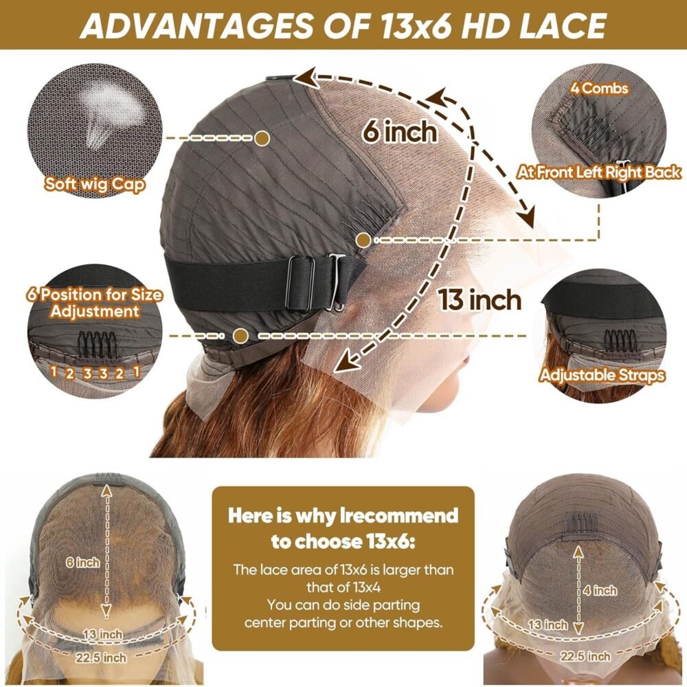 ⁦باروكة شعر بشري مع خصل أومبري، غلق 13×6، تصفيف تموجات الجسم، هايلايت بلون 4/27، كثافة 180%، شعر بشري، 30 بوصة، بدون غراء⁩ - الصورة ⁦3⁩