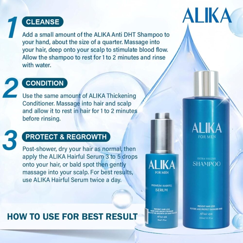 ⁦ALIKA مجموعة شامبو و2 سيروم لنمو الشعر للرجال، علاج تساقط الشعر، مناسب لفروة الرأس الجافة والدهنية والطبيعية⁩ - الصورة ⁦6⁩