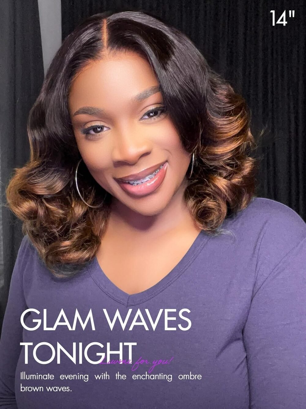 باروكة شعر بشري لوف مي 5X5 مع تسريحات مزيج بني هايلايت وموجات الجسم الحرة، بوب قصير 12 بوصة، بدون غراء، مع لاصق مقدمة جاهز، تم تصفيفها مسبقاً للنساء - الصورة 2