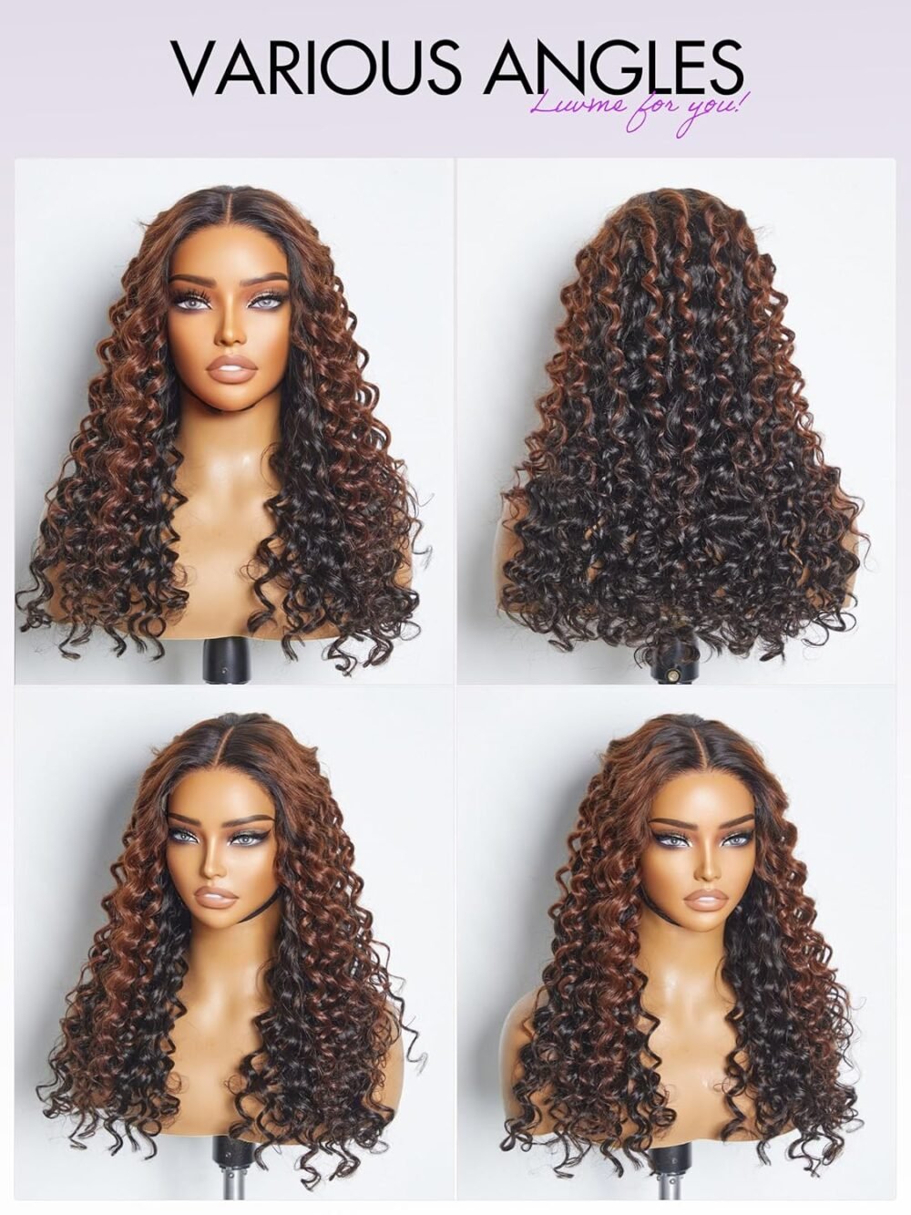 باروكة شعر بشري 22 بوصة مختلط بني وأسود، 5x5، بدون غراء، تجعيد مائي، كثافة 180%، شعر بشري فاخر - الصورة 5