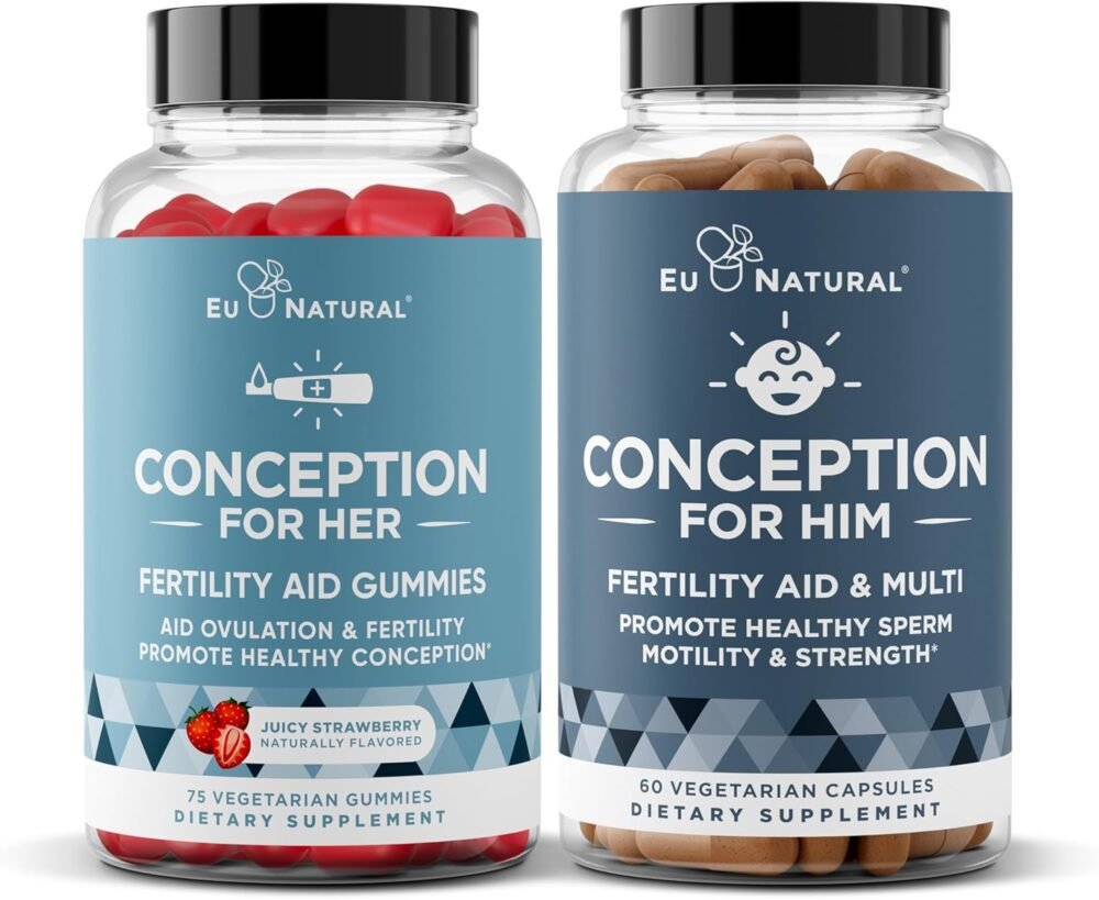 Eu Natural Conception for Him | مكمل خصوبة للرجال + Conception for Her | مكمل خصوبة للنساء – مجموعة دعم الخصوبة للرجال والنساء – 60 كبسولة للرجال و 75 حبة علكة للنساء