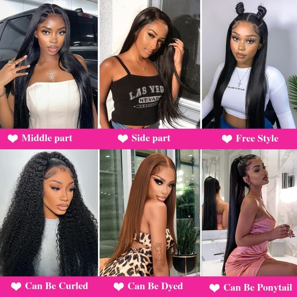⁦باروكة شعر طبيعي 30 إنش - 13x6 لاسي فرونتال بكثافة 250%، لون #1 جت بلاك، غلويليس مع شريط شفاف وشعر مع البيبي هير للنساء⁩ - الصورة ⁦4⁩