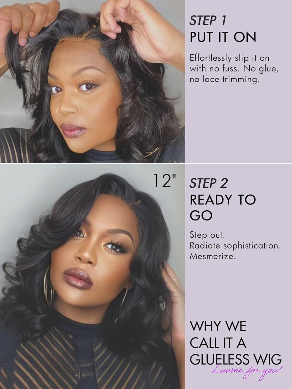 باروكة شعر بشري LUVME، 18 بوصة، 5x5 HD رباط إغلاق، بدون غراء، شعر بشري 180% كثافة، تموجات فضفاضة، مشذبة مسبقًا، جاهزة للارتداء - الصورة 3