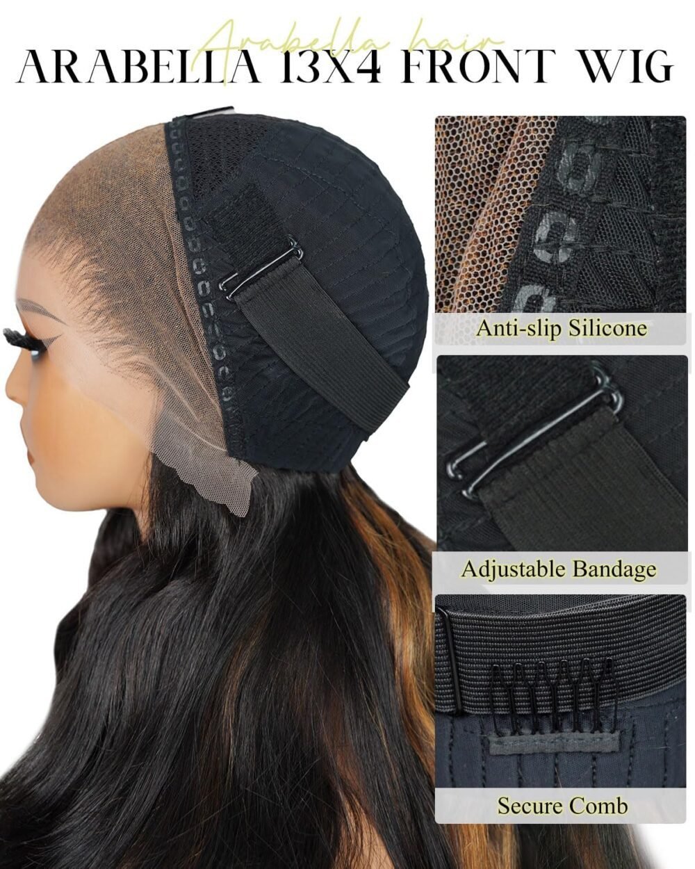 ⁦باروكة شعر بشري Arabella، 22 بوصة، هايلايت أومبري 1B/30، 13x4 رباط، بدون غراء، كثافة 210%، تموجات الجسم، مشذبة مسبقًا، عقد صغيرة حقيقية⁩ - الصورة ⁦6⁩