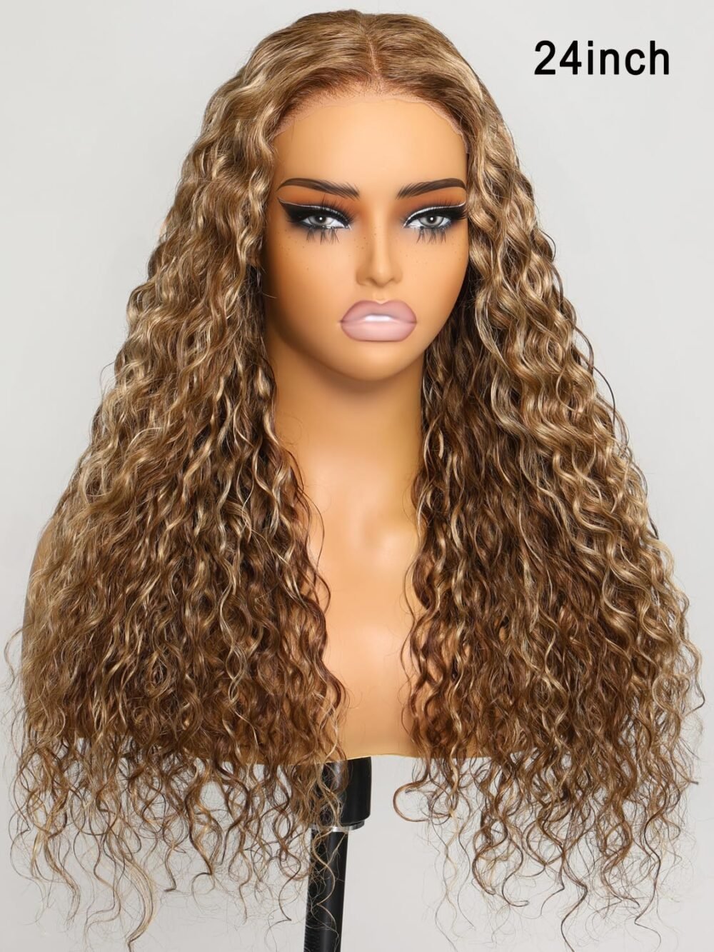 باروكة UNICE Water Wave بشعر بشري مع خصلات باللون الأشقر، مع تقنية Bye Bye Knots - 24 بوصة، دانتيلا 7x5، جاهزة للاستخدام دون غراء - الصورة 5